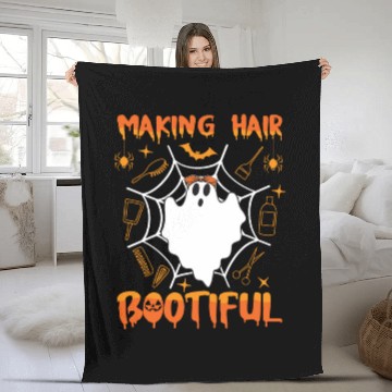 Discover Making Hair Bootiful Funny Scary Ghost Hairdresser Fleece Blankets