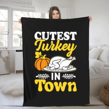 Discover Cutest Turkey in Town Fleece Blankets