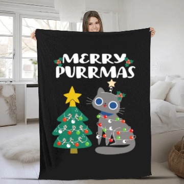 Discover Merry Purrmas - For Christmas Holiday Cat Lovers Fleece Blankets