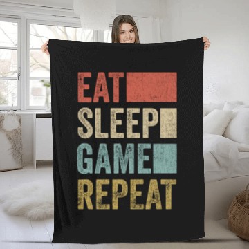 Discover Vintage Retro Gamer Accessory Eat Sleep Game Fleece Blankets