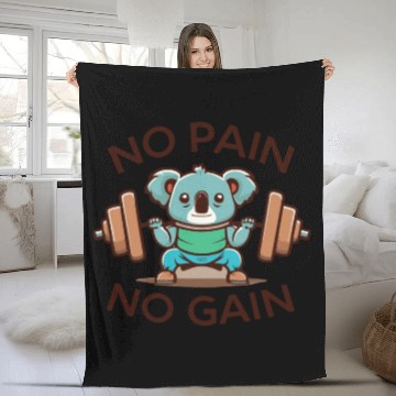 Discover No Pain No Gain Cute Fat Panda Weightlifting Gym Fleece Blankets
