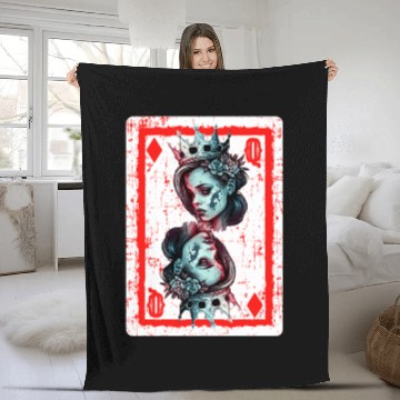 Discover Queen of Diamonds Gothic Card Game Creepy Fleece Blankets