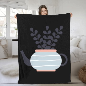 Discover Flower And Teapot Pot Plants Fleece Blankets