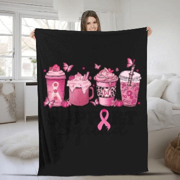 Discover breast cancer coffee support squad Fleece Blankets