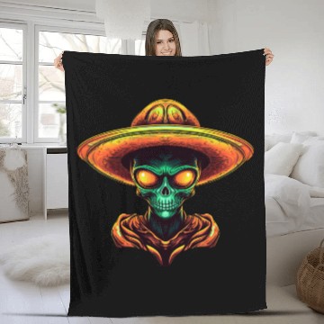 Discover Mexican alien with sombrero Fleece Blankets