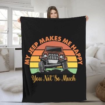 Discover my jeep makes me happy Fleece Blankets