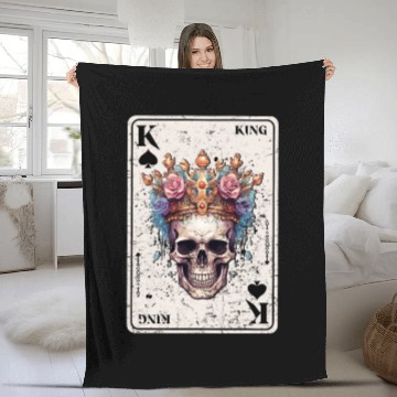 Discover King on Spades Horror Halloween Card Game Creepy Fleece Blankets