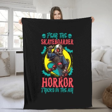 Discover Spooky Horror Skateboarder Halloween Skateboarding Fleece Blankets