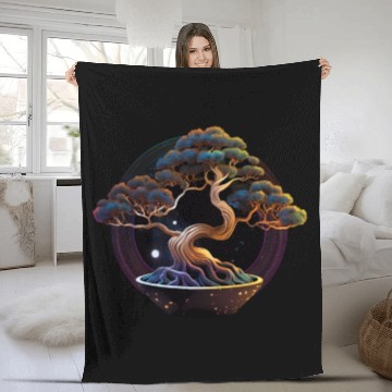 Discover Cosmic Bonsai Tree Zen Japanese Zen Meditation Art Fleece Blankets