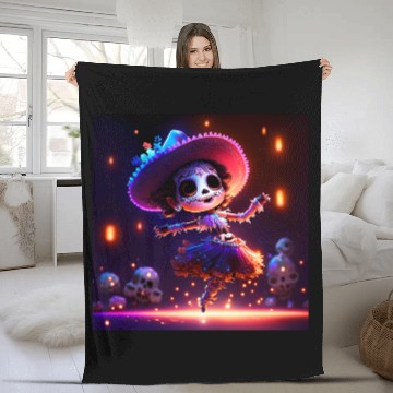 Discover mexican skeleton lady baby dancing Fleece Blankets