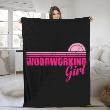 Discover Woodworking Girl Forest Worker Fleece Blankets