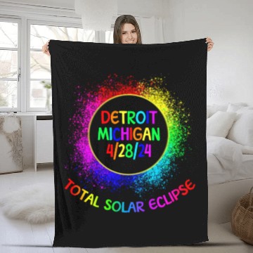 Discover Total Solar Eclipse Detroit Michigan 4/28/24 Kids Fleece Blankets