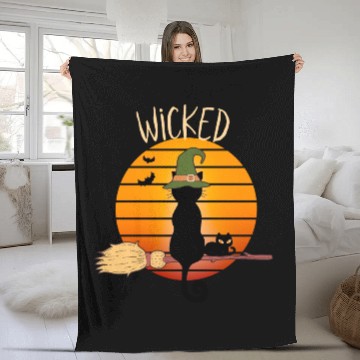 Discover Wicked Cat Witch Funny Halloween Witch Fleece Blankets