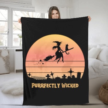 Discover Wicked Cat Witch Funny Halloween Witch Fleece Blankets
