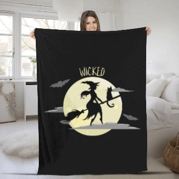 Discover Wicked Cat Witch Funny Halloween Witch Fleece Blankets