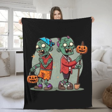 Discover Trick or Treat Zombie Duo Halloween Design Fleece Blankets