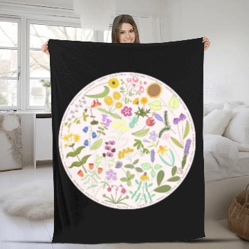 Discover Colorful Wildflower Circle on Pink Fleece Blankets