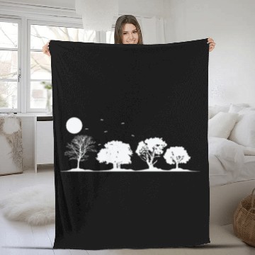 Discover Trees at full Moon Nature Forests Leaves Fleece Blankets
