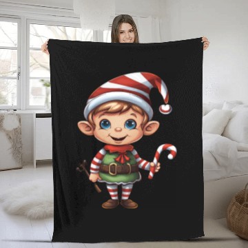 Discover Christmas Elf Candy Cane X-Mas Pajamas Party Fleece Blankets