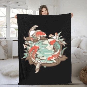Discover Tranquil Oasis: Koi Pond Serenity Fleece Blankets