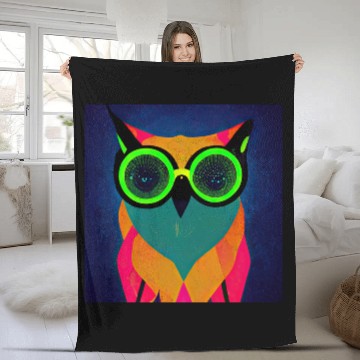 Discover Mod Owl: Bold Owl with Green Glasses Fleece Blankets