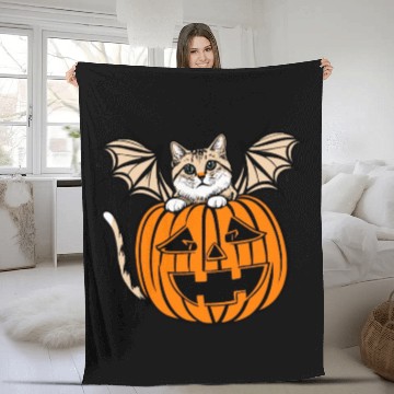 Discover Cute Creepy Cat With Bat Wings Funny Halloween Fleece Blankets