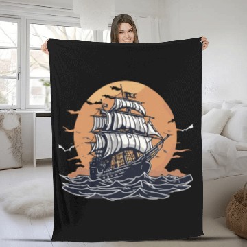 Discover "Spooky Ghost Ship" Nautical Art Print Fleece Blankets