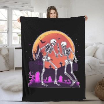 Discover "Skeletal Dance-Off Under Neon Moon" Fleece Blankets
