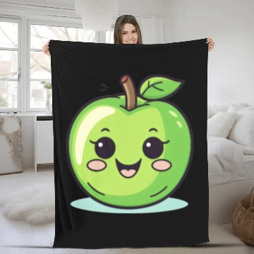 Discover Apple Cute Fruit Green Smiling Lovers Foodie Fleece Blankets