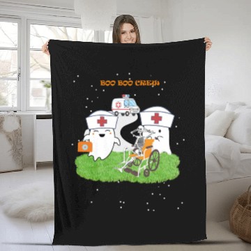 Discover Funny Halloween Boo Boo Crew Ghost Nurse Fleece Blankets
