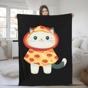 Discover Cat in pizza costume Fleece Blankets