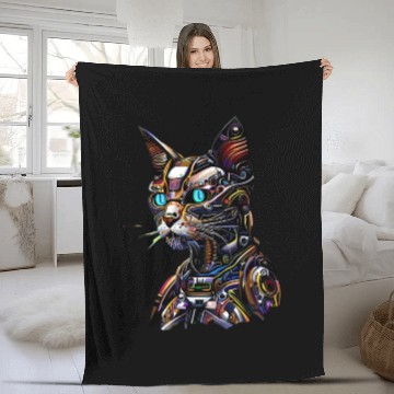 Discover Cyborg cat robot Fleece Blankets