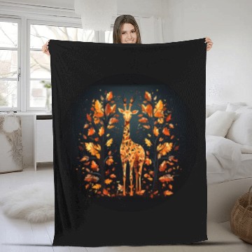 Discover Giraffe in Autum Design Fleece Blankets