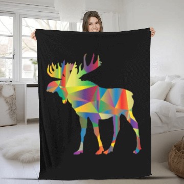 Discover Moose Art Colorful Elk Canada Alaska Hunting Deer Fleece Blankets