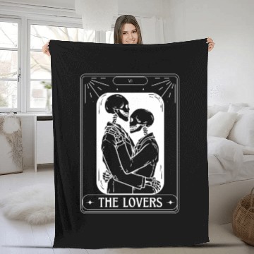Discover The Lovers Tarot Card Got Skeleton Skull Halloween Fleece Blankets