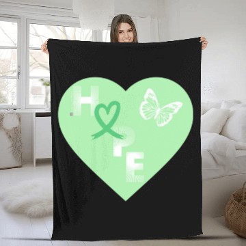 Discover Liver Cancer Hope & Butterfly Heart Green/White Fleece Blankets