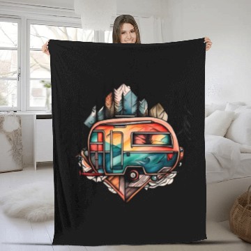 Discover Camper / camping / Wildness / Tree / Mountain Fleece Blankets
