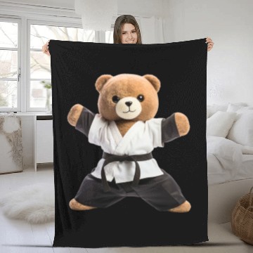 Discover Bear karate teakwondo Fleece Blankets