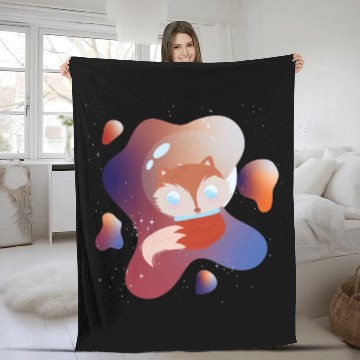 Discover A fox wandering in space Fleece Blankets