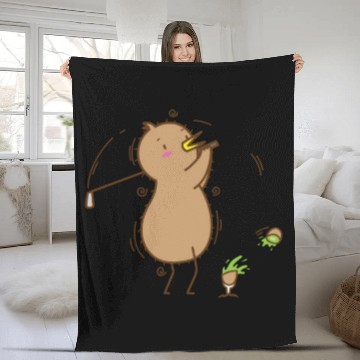 Discover Kiwi playing Golf Kiwi Bird and Fruit Fleece Blankets