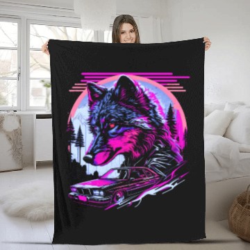 Discover Retro Synthwave Gangster Wolf Fleece Blankets