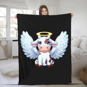 Discover cow angel wings farm halo Fleece Blankets