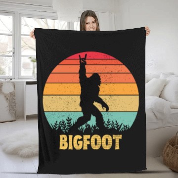 Discover Funny Bigfoot Rock Roll retro Fleece Blankets