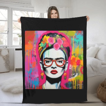 Discover Frida Kahlo style urban art colorfull graffiti Fleece Blankets
