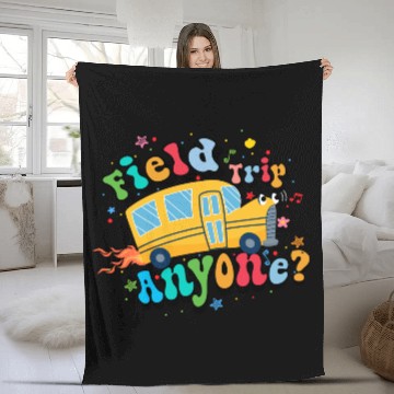 Discover field trip anyone Funny dadschool groovy school bu Fleece Blankets