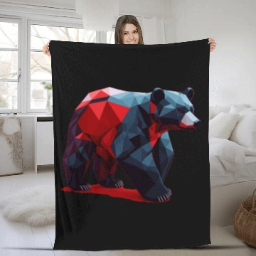 Discover Wild Brown Bear Geometric Red Fleece Blankets