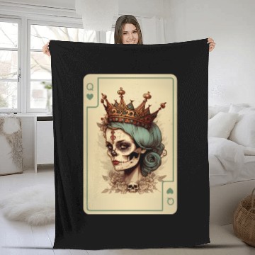 Discover Queen of Hearts Gothic Poker Card Game Halloween Fleece Blankets