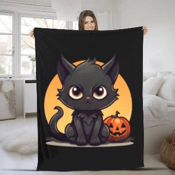 Discover Halloween cartoon cat Fleece Blankets