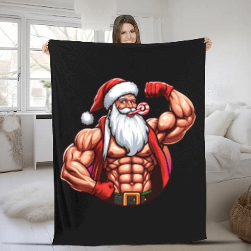 Discover Muscular Santa Fit for the holidays Fleece Blankets