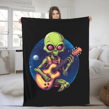 Discover Green alien guitarist Fleece Blankets